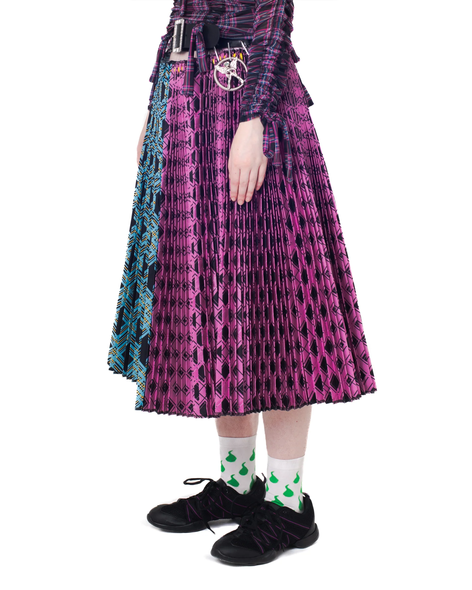 Black Belt Argyle Midi Skirt - Image 4