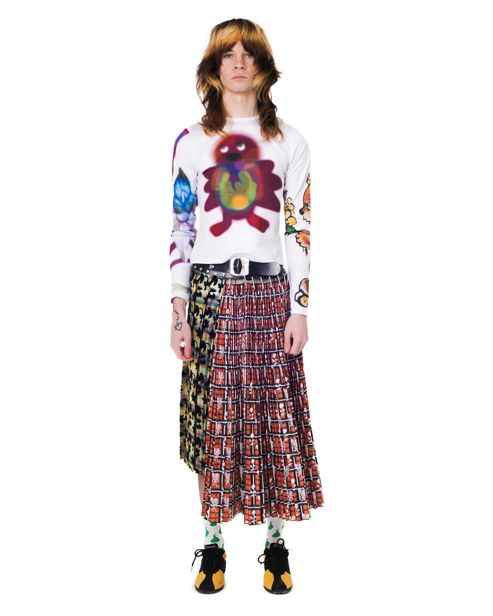 Black Belt Mix Flock Midi Skirt - Image 2