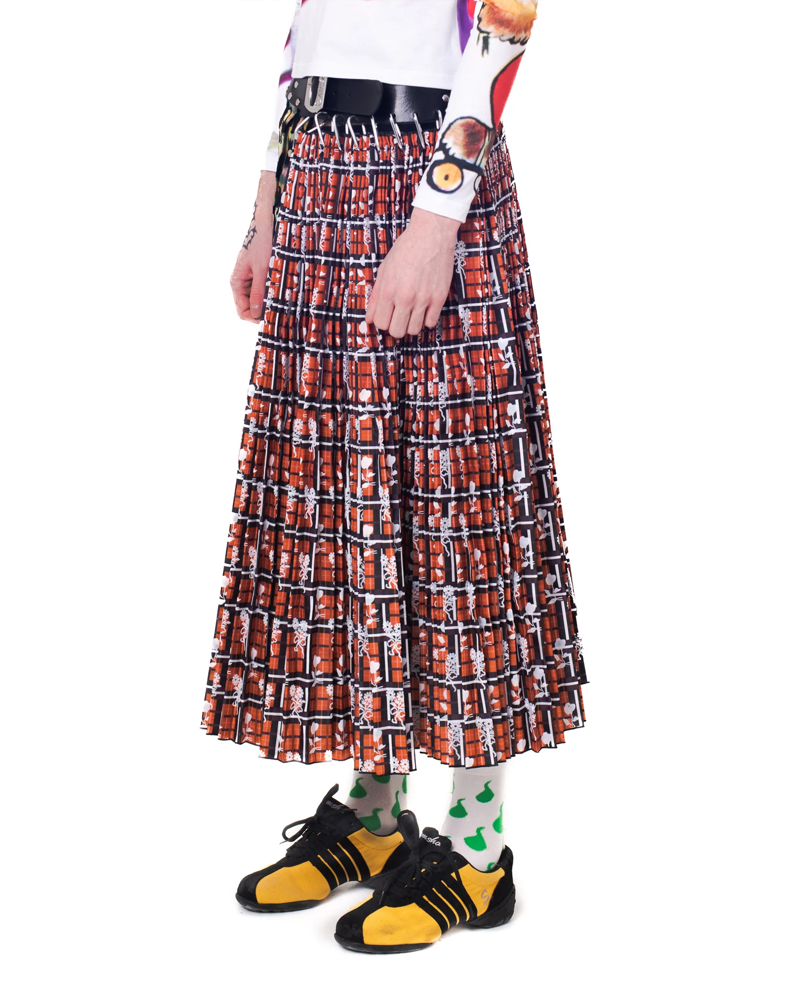 Black Belt Mix Flock Midi Skirt - Image 4