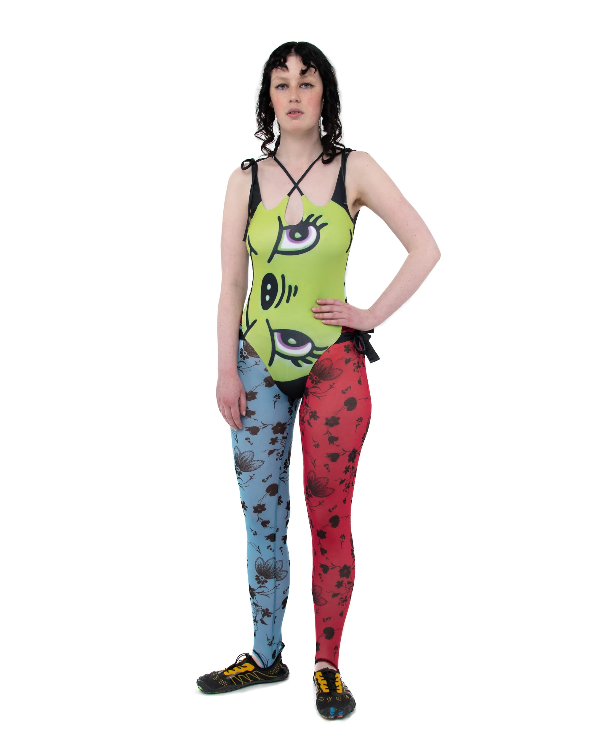 Blue and Red Floral Mesh Leggings - Image 2