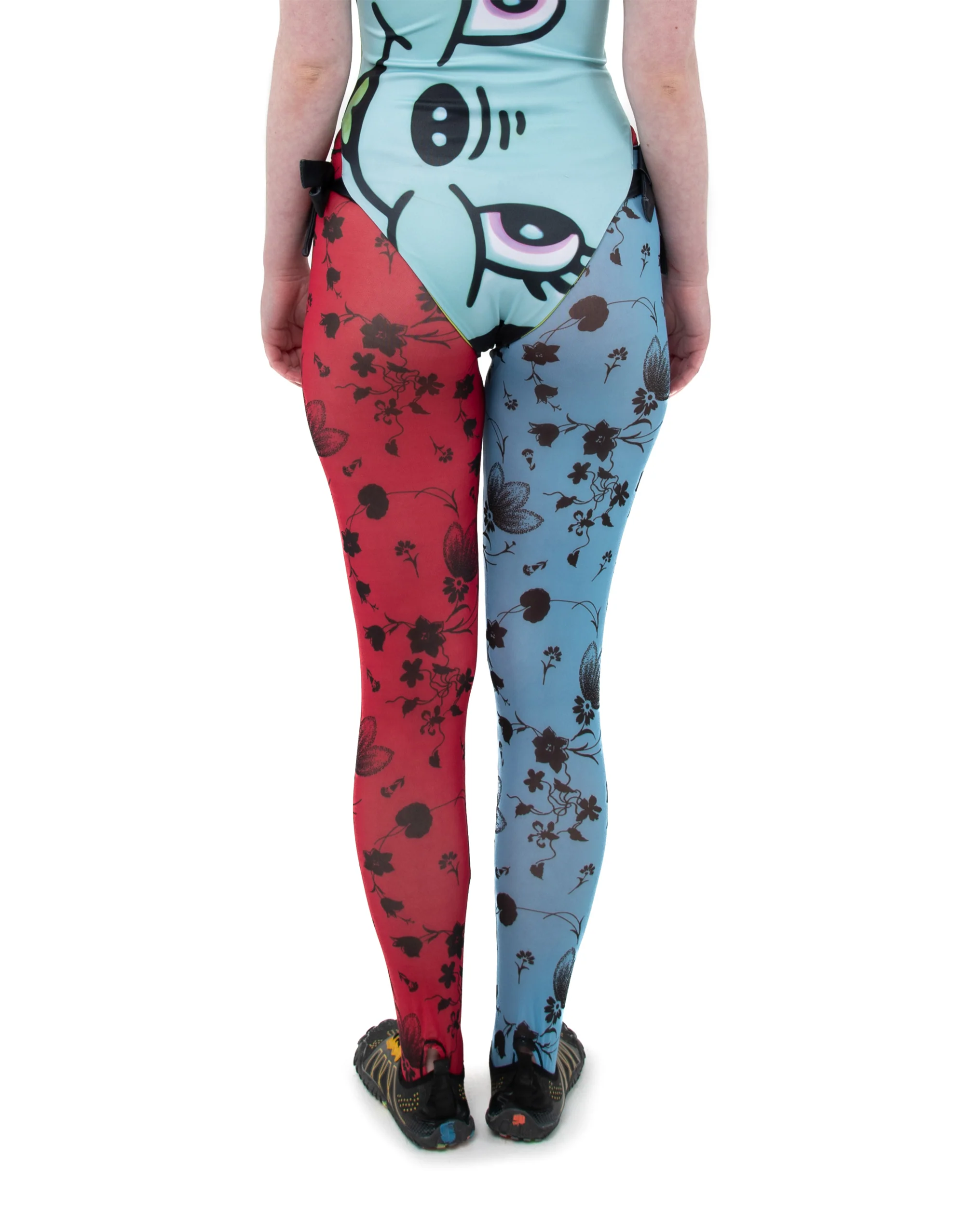 Blue and Red Floral Mesh Leggings - Image 3