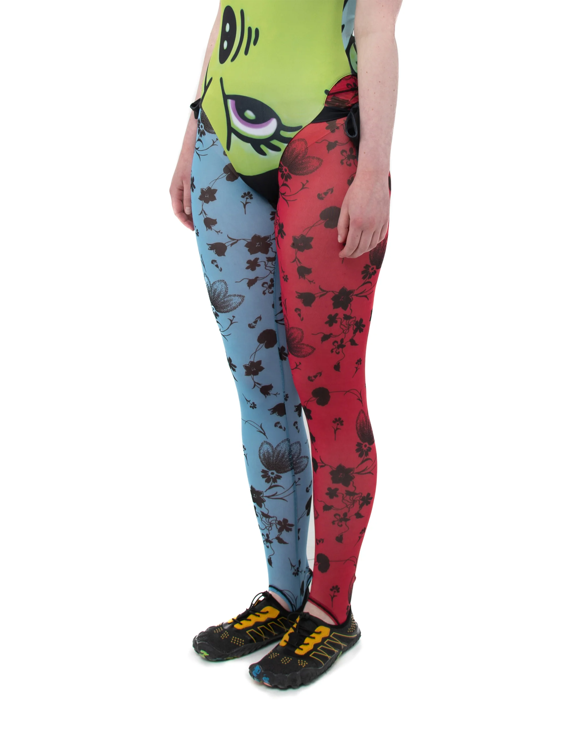 Blue and Red Floral Mesh Leggings - Image 4