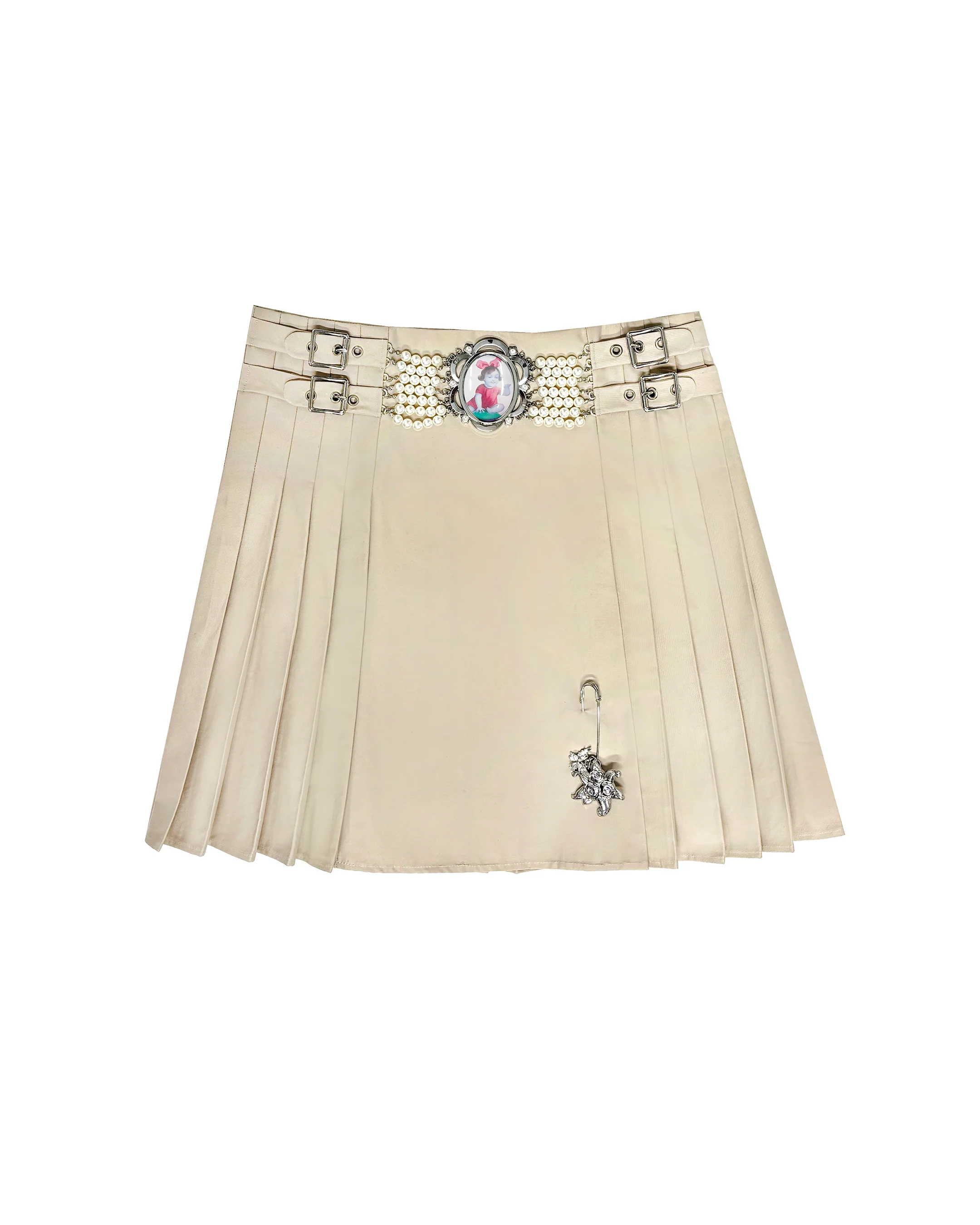 Duff Cameo Pearl Beige Knee Kilt Skirt - Image 2