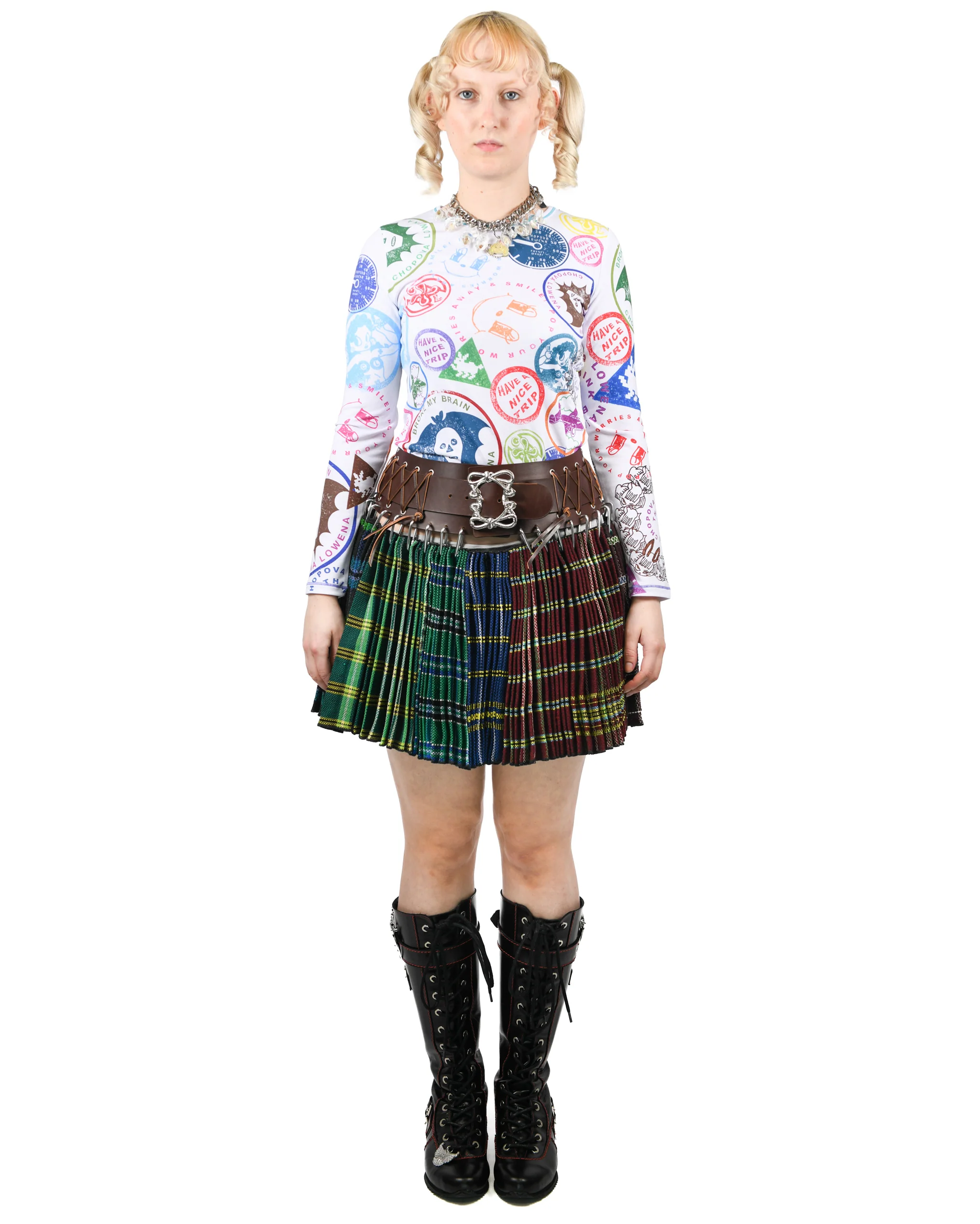 Exclusive Brown Belt Green Folkloric Mini Carabiner Skirt