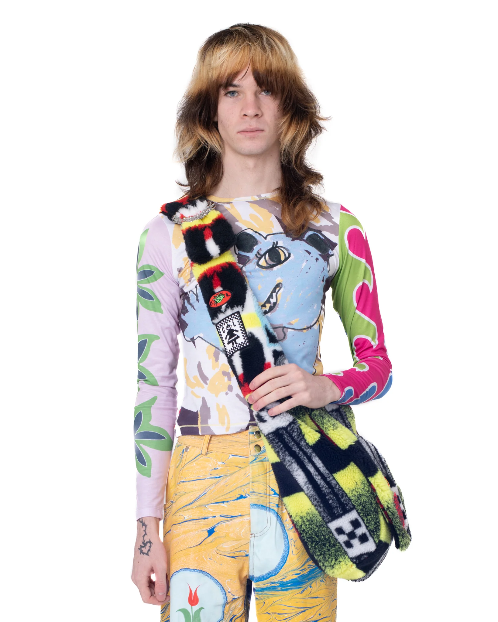 Yellow Printed Fleece Bag - Image 2