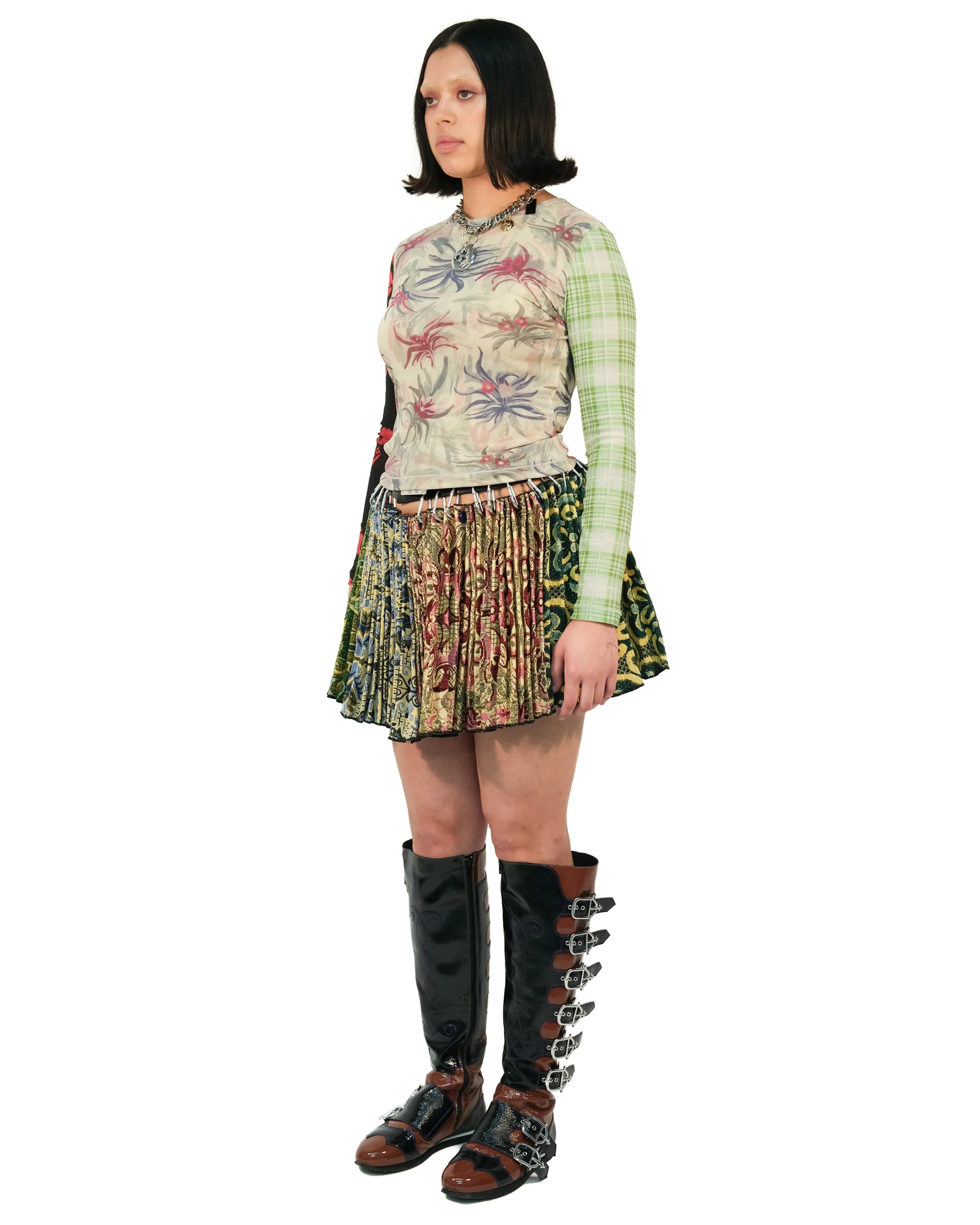Floral Plaid Fitted Mesh Top - Image 2