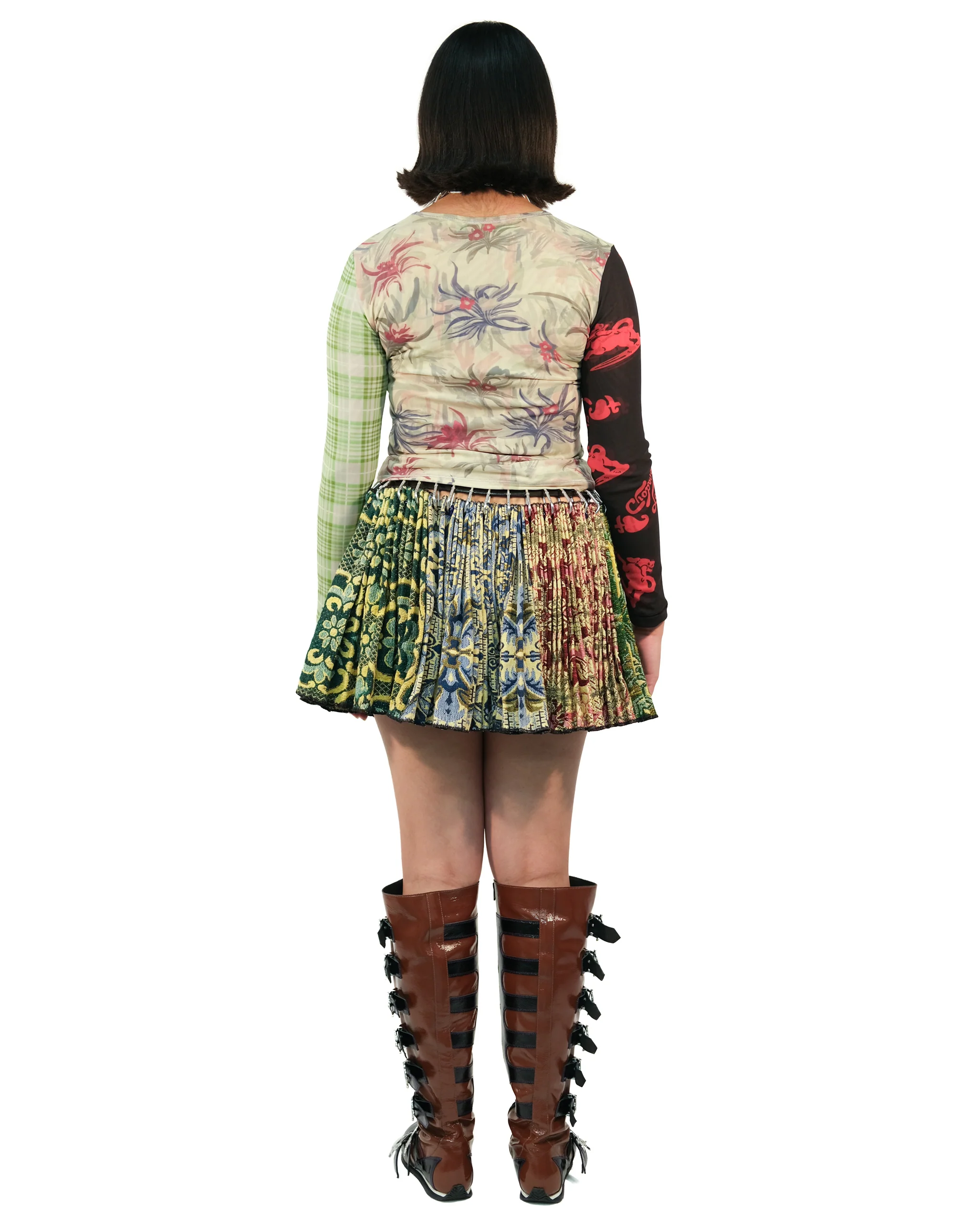 Floral Plaid Fitted Mesh Top - Image 3