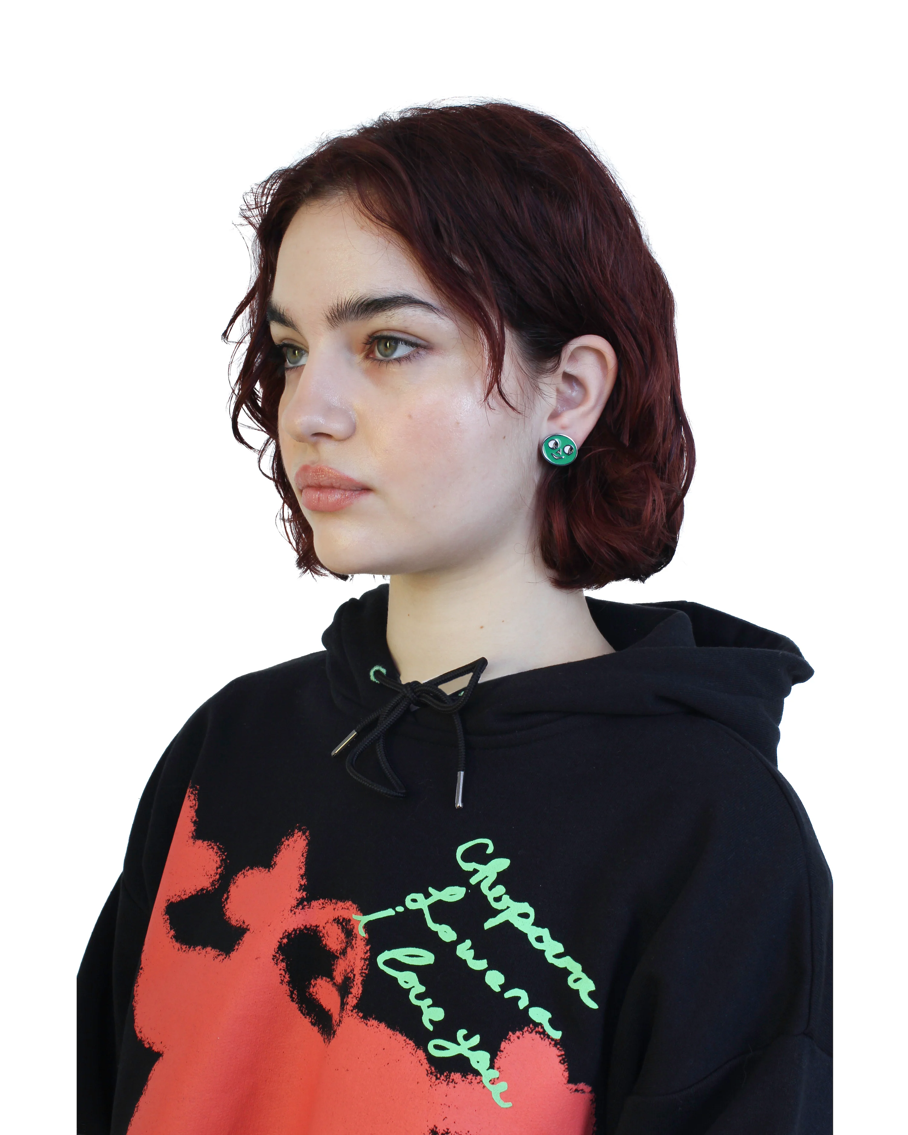 Green Side Eye Stud Earrings - Image 2