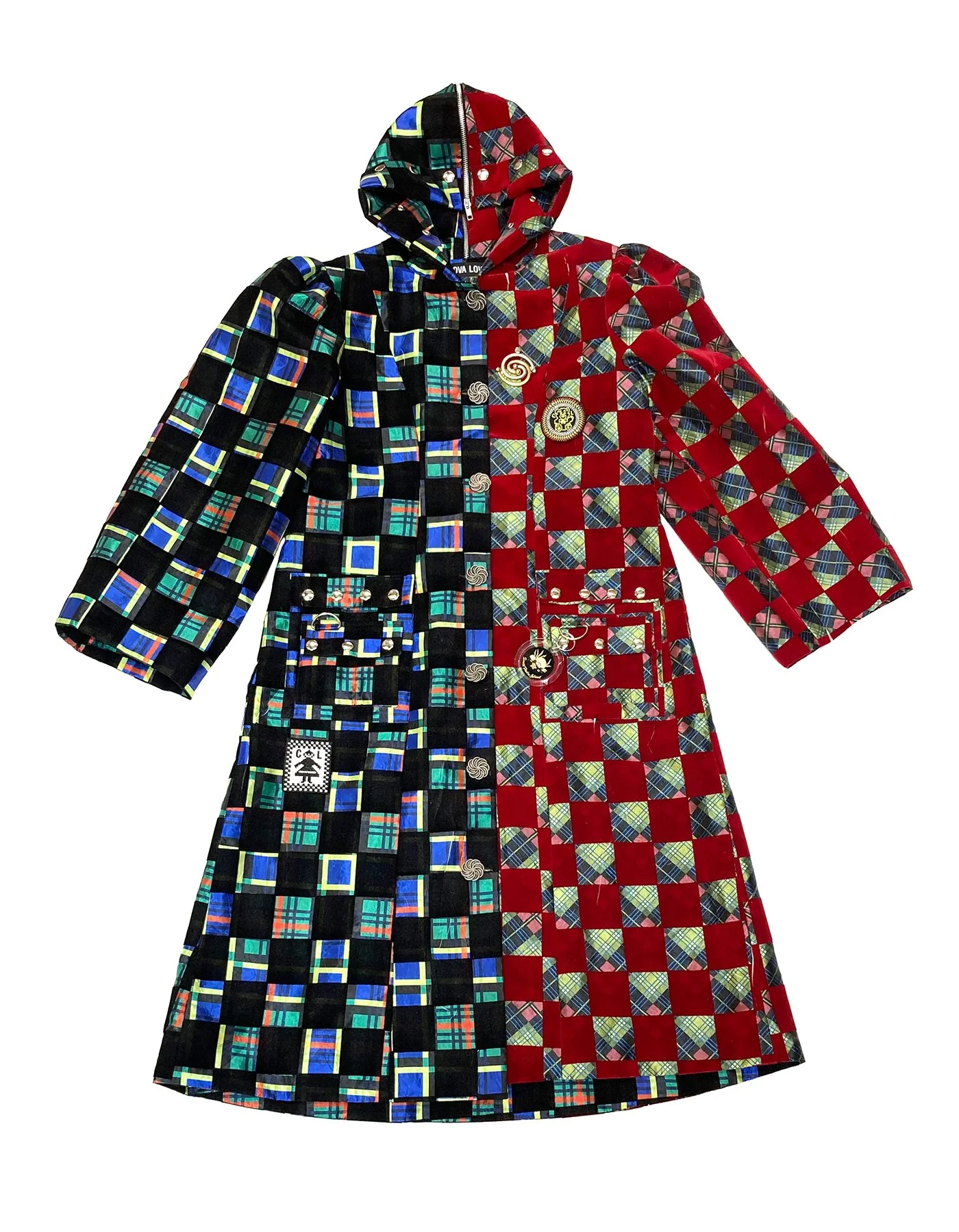 Hood Coat Split Checker Plaid Argyle - Image 5