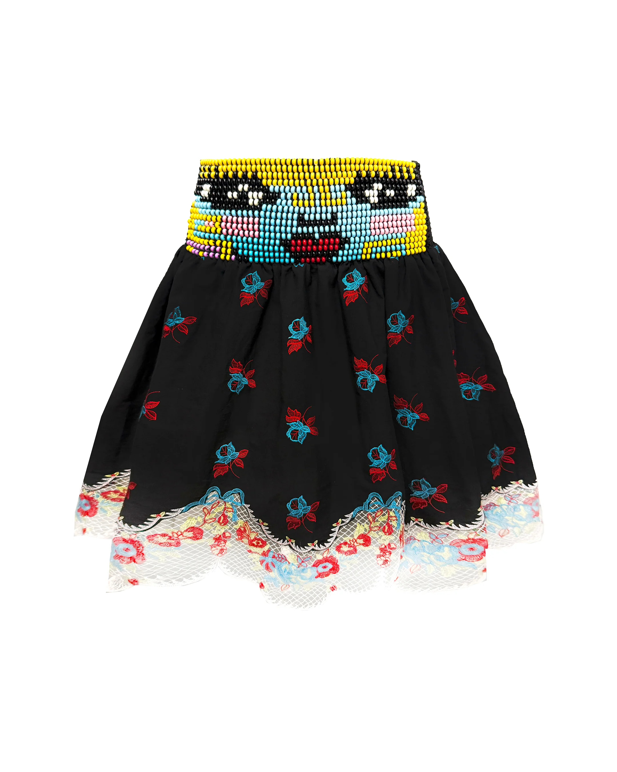 Loppy Beaded Smocked Black Knee Skirt - Image 2