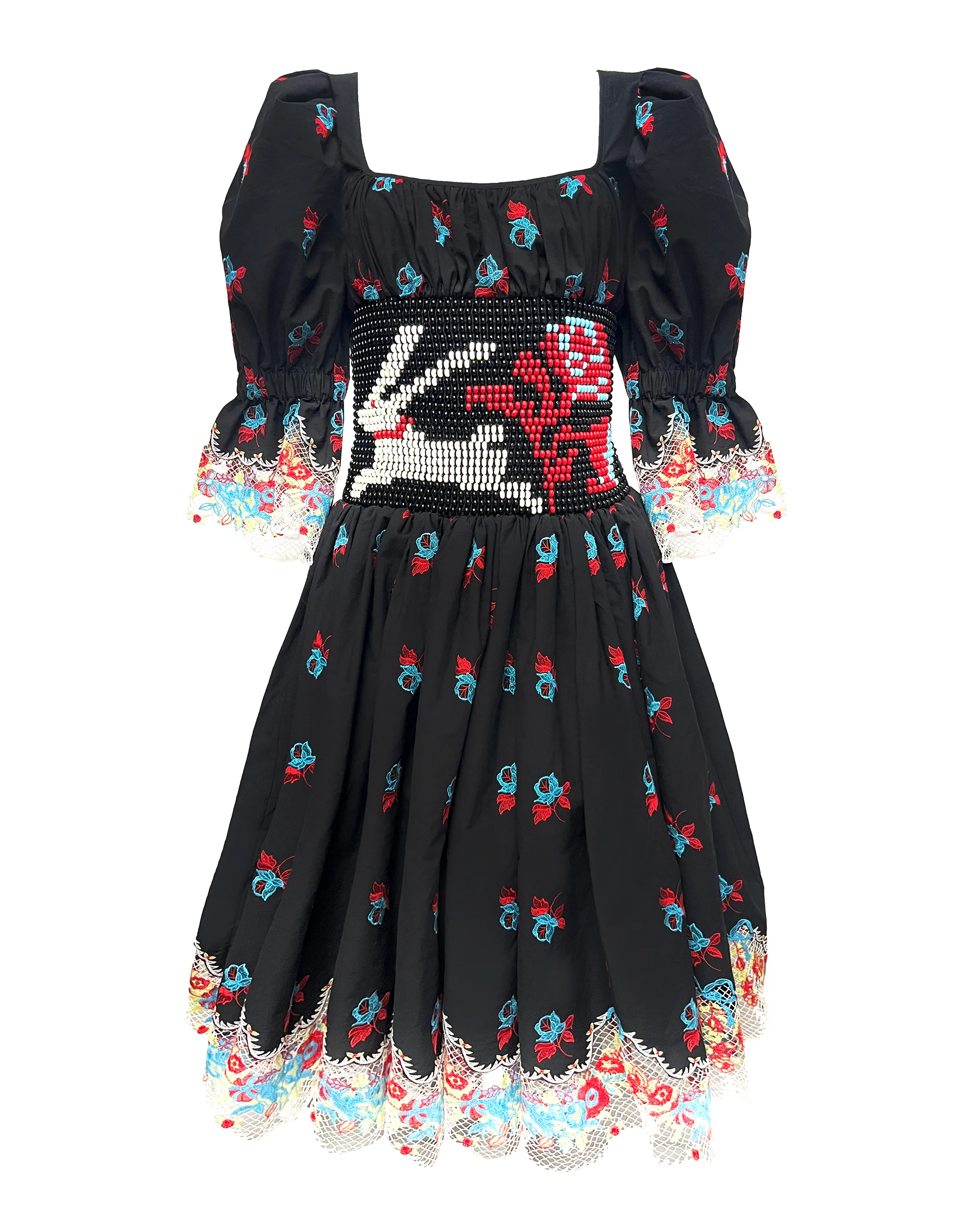 Pick-Ups Beaded Black Broderie Dress