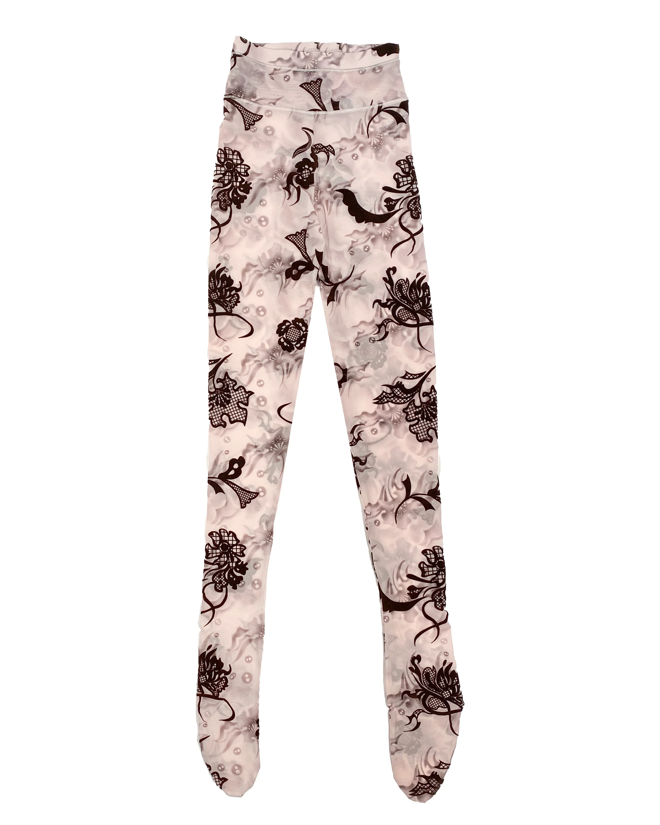 Pink Flower Flocked Leggings - Image 2