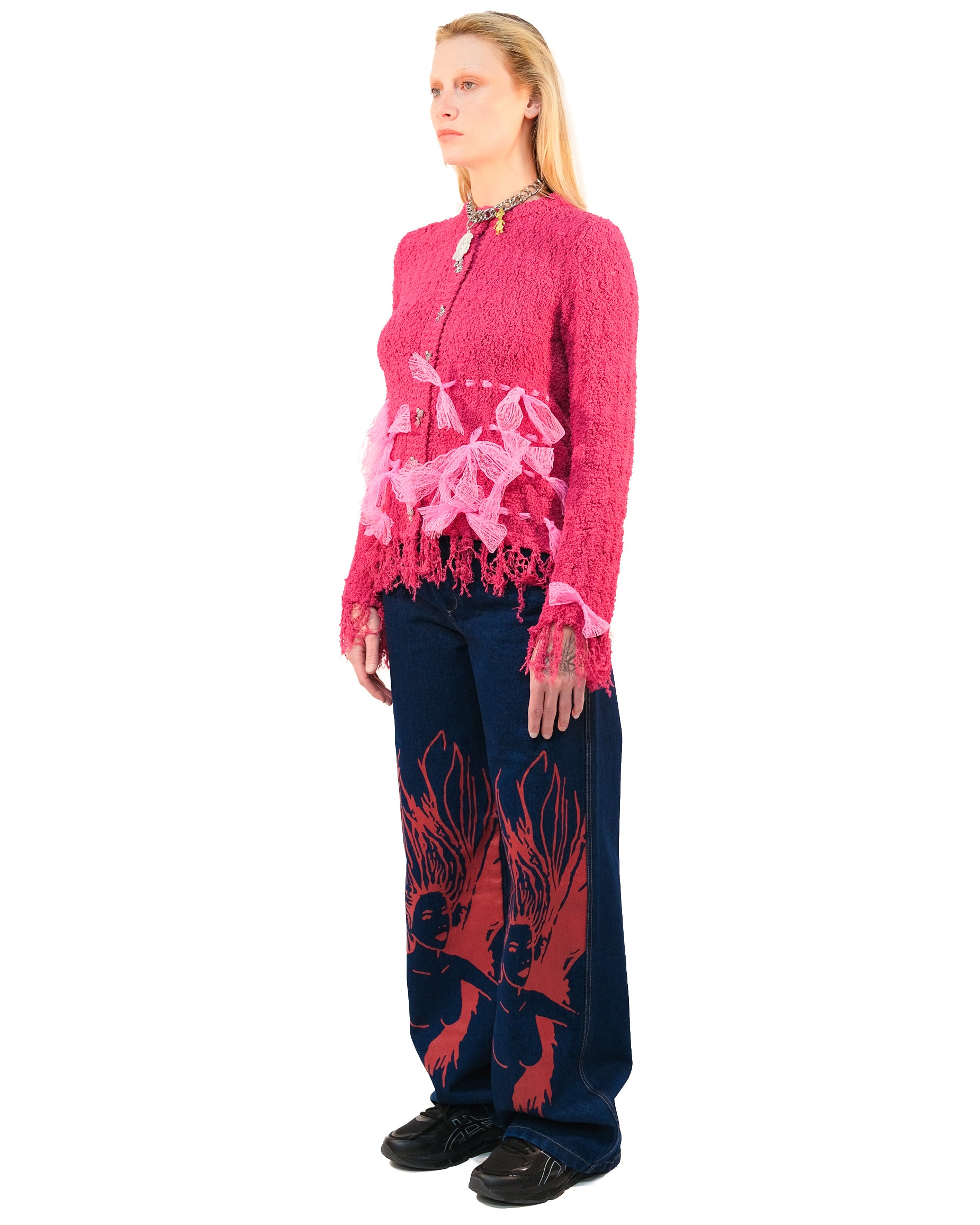 Pink Lace Bow Cardigan - Image 2