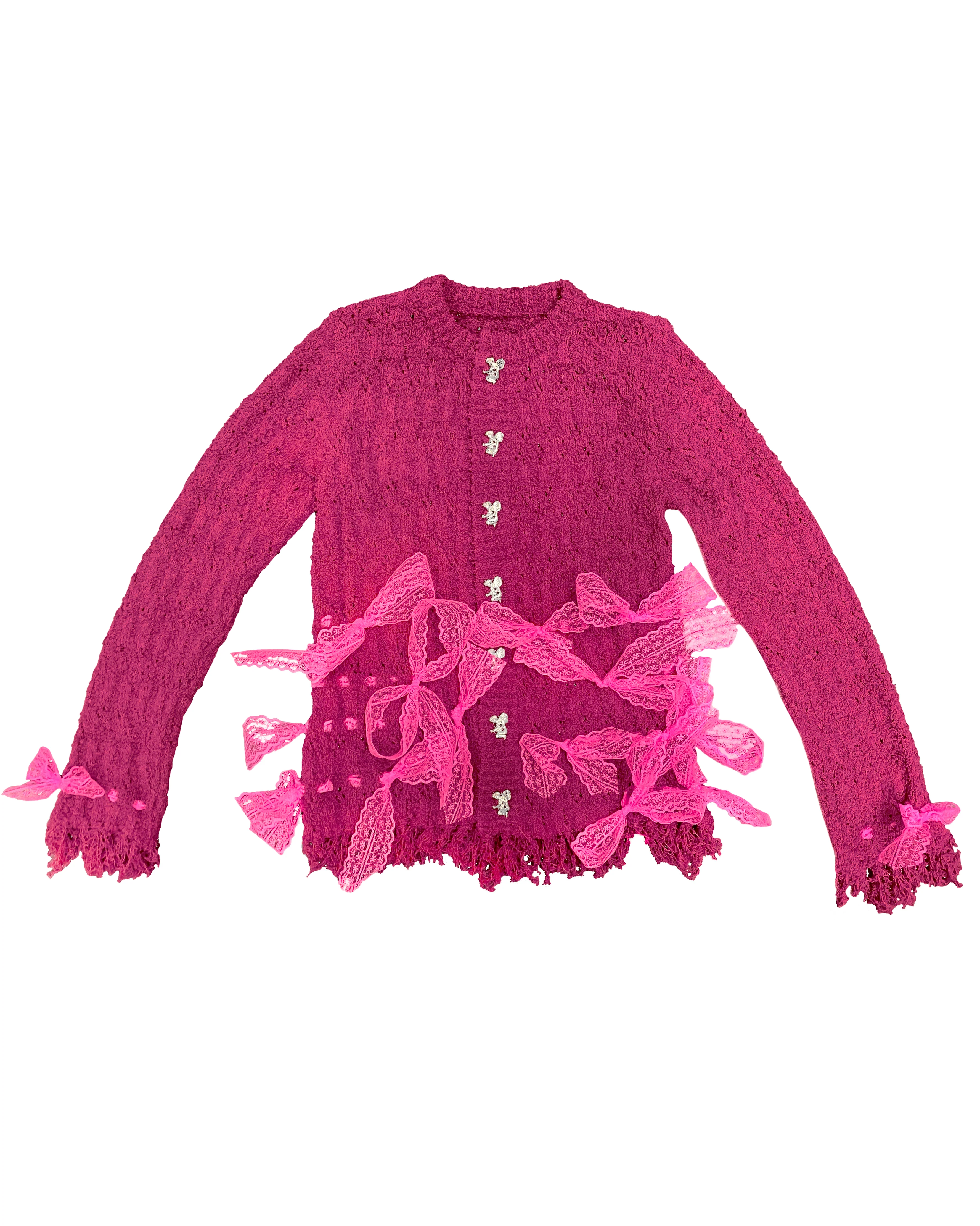 Pink Lace Bow Cardigan - Image 4