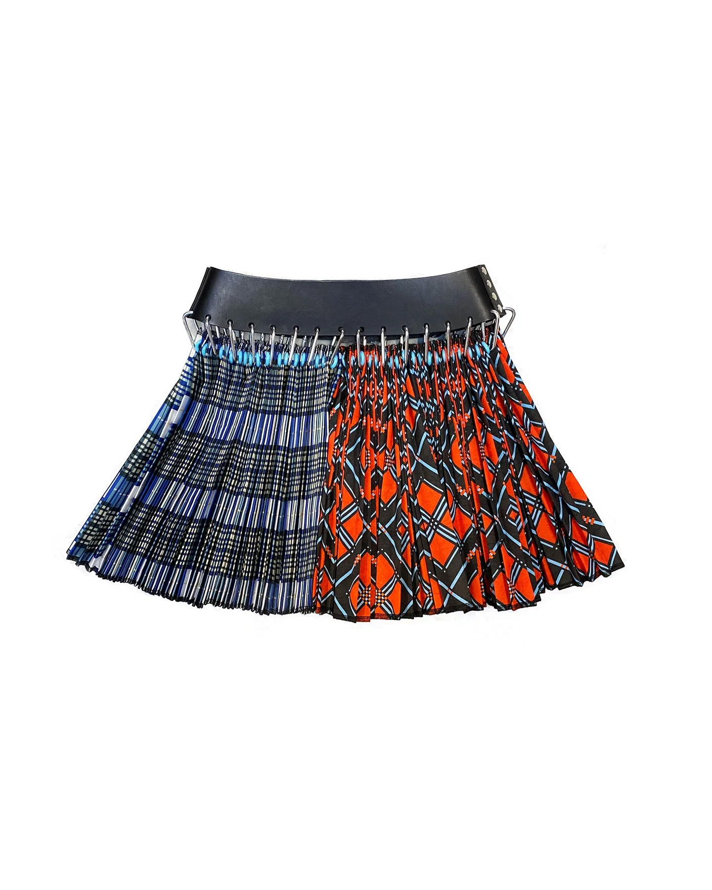 Red and Blue Split Plaid Mini Skirt - Image 2