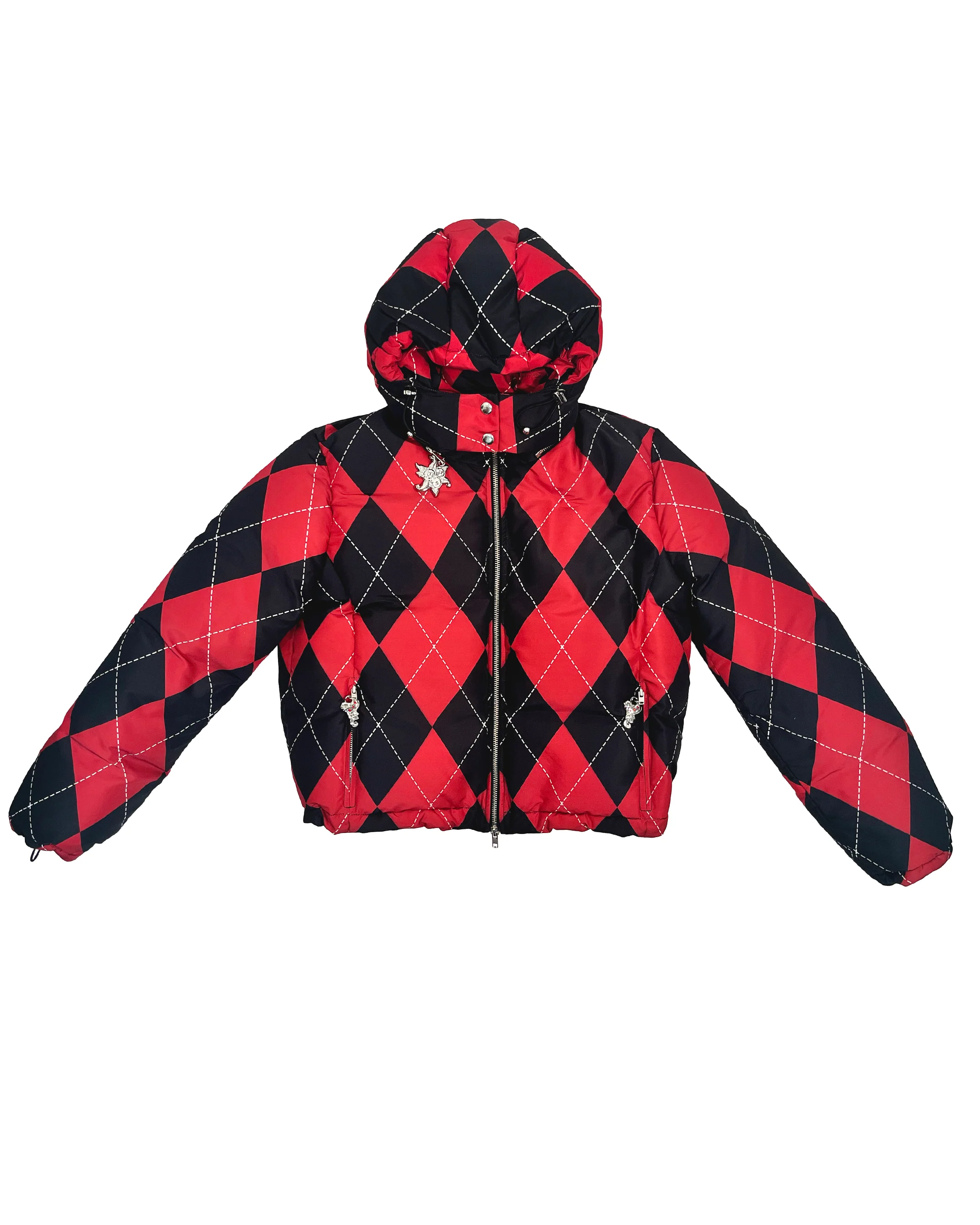 Red Argyle Puffer Jacket - Image 2