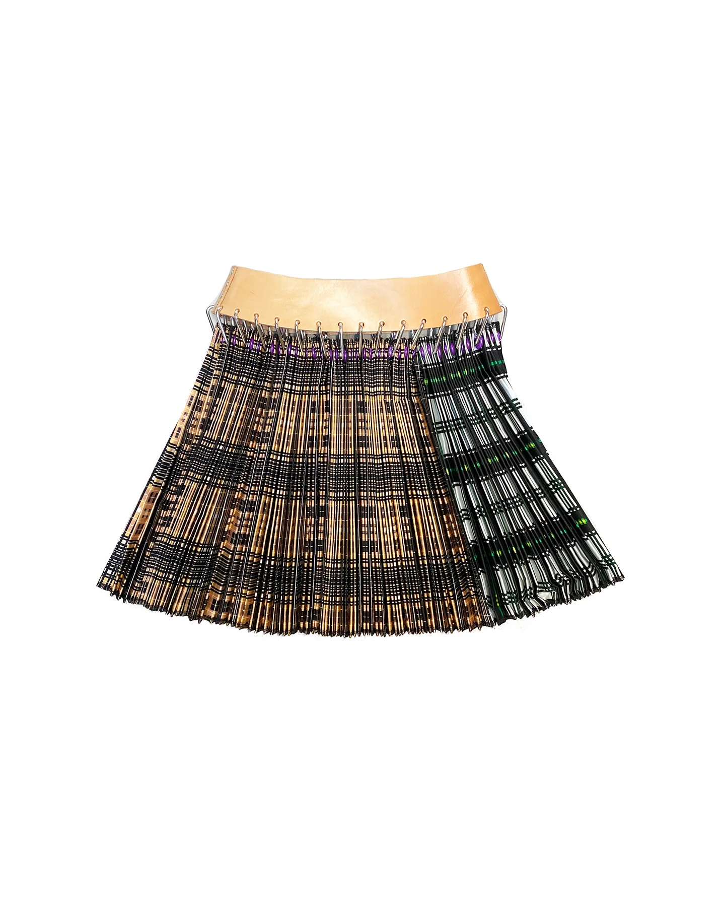 Split Plaid Mini Skirt with Tan Belt - Image 2
