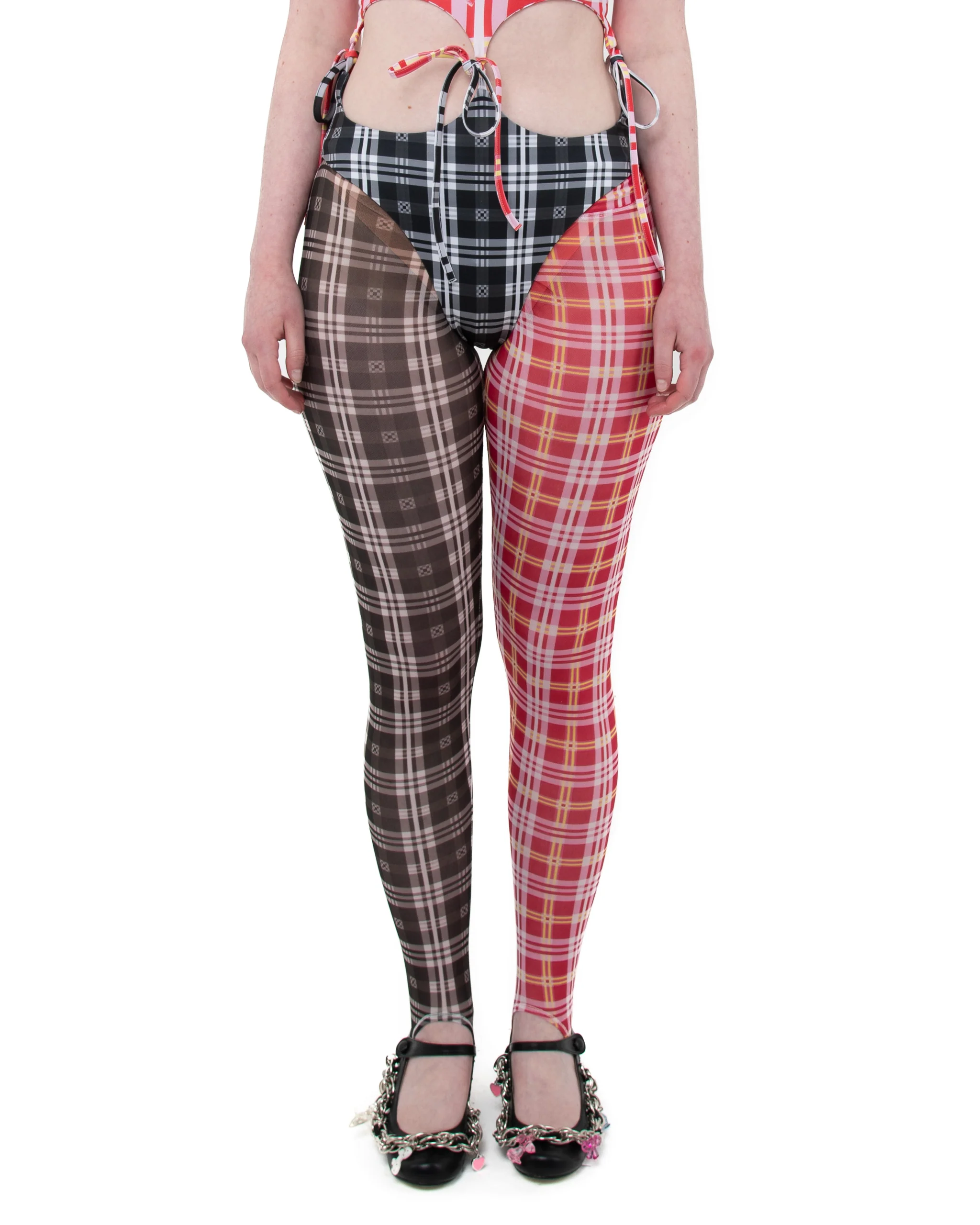 Split Tartan Mesh Leggings