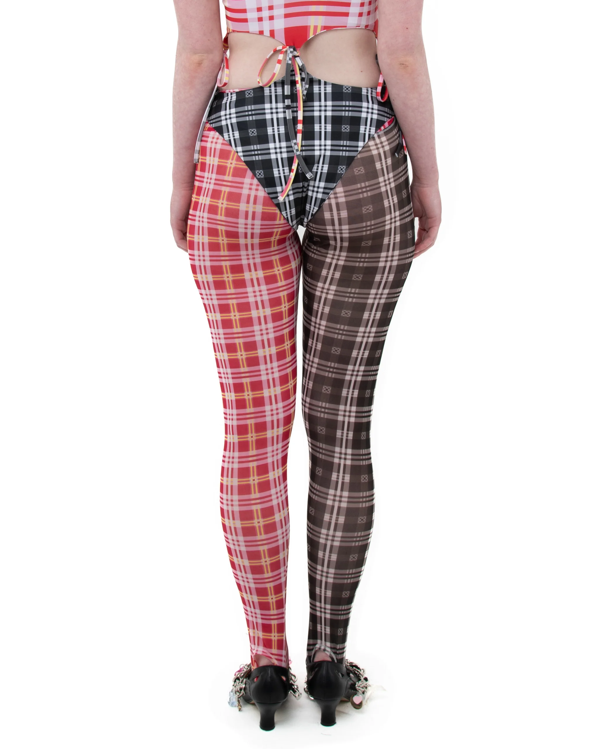 Split Tartan Mesh Leggings - Image 3