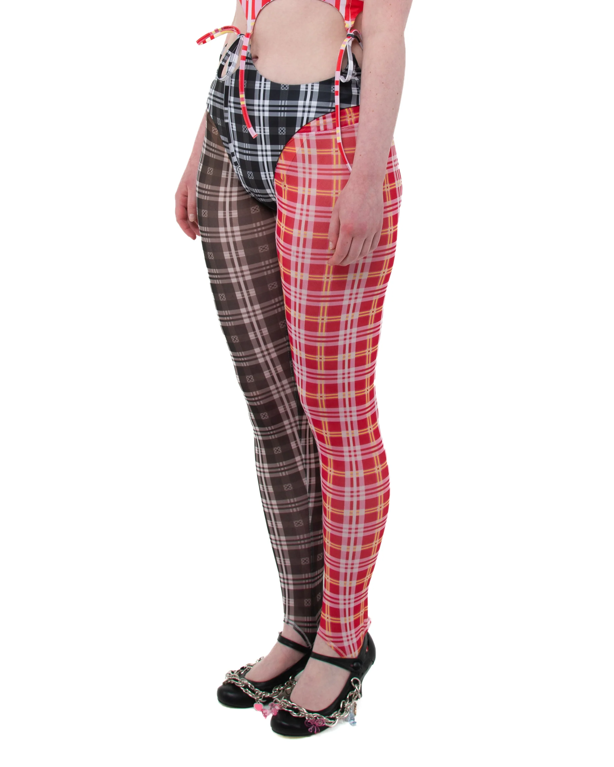 Split Tartan Mesh Leggings - Image 4
