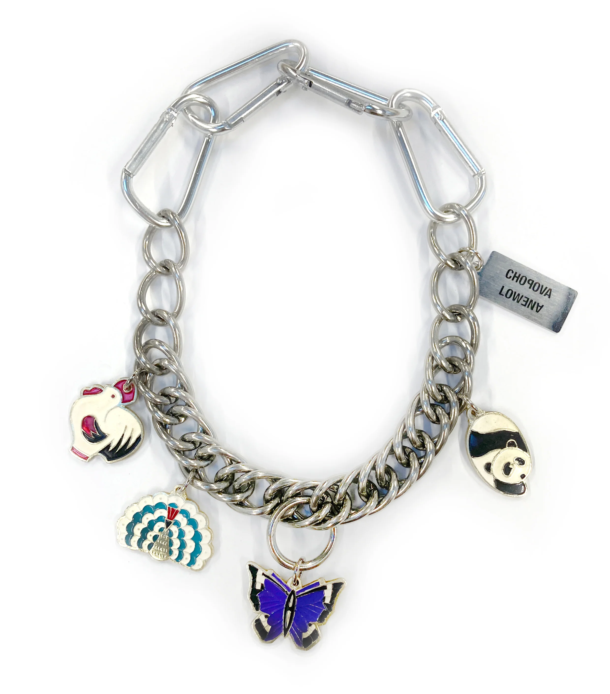 Vintage Butterfly Four Charm Enamel Necklace